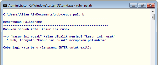 cek Palindrome dengan Ruby